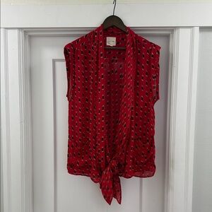 Silence + Noise Red Geo Patterned Top